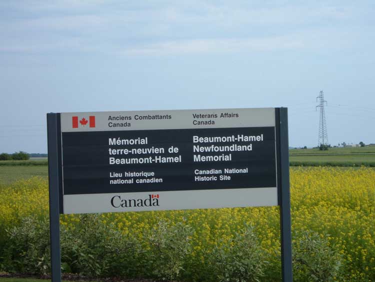 Sign entering National War memorial at Beaumont Hamel, France